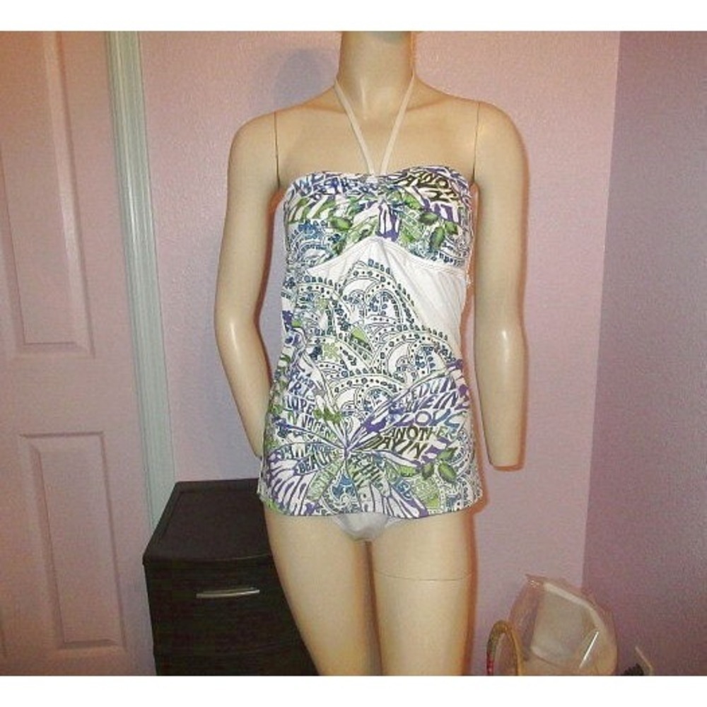 Vtg Y2K Lucky Brand Tankini Swimsuit Size L Butterfly Floral 2 Piece Set Boho